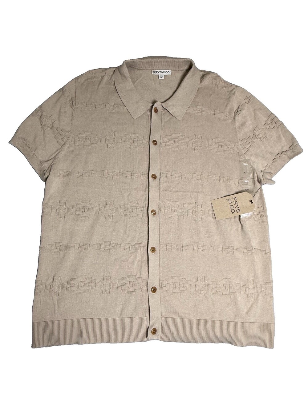 New Frye & Co. Men’s Top XXL Knit Button Up Sweater Color Flax Tan Cream Shirt